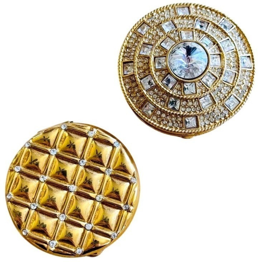 VTG St. John COMPACT powder Perfume Crystal Rhinestone Gold Tone Interchangeable